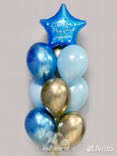 Воздушные шары с синими и золотыми