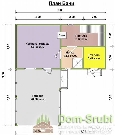 Курлово. Хорошая надёжная Баня из бруса Б-41 (8х9)