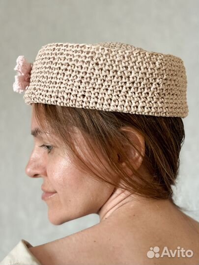 Шапка морячка, шляпка из рафии, панама из рафии