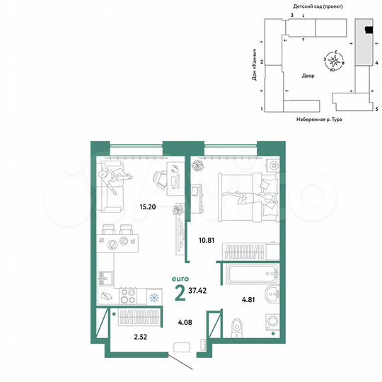2-к. квартира, 37,4 м², 23/25 эт.