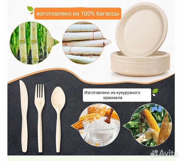 Набор одноразовой биоразлагаемой эко посуды