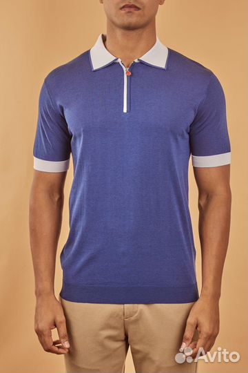 Поло синее на молнии kiton
