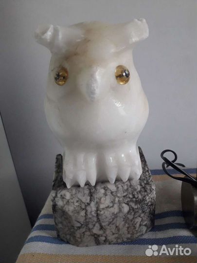 Светильник сова ночник из белого мрамора