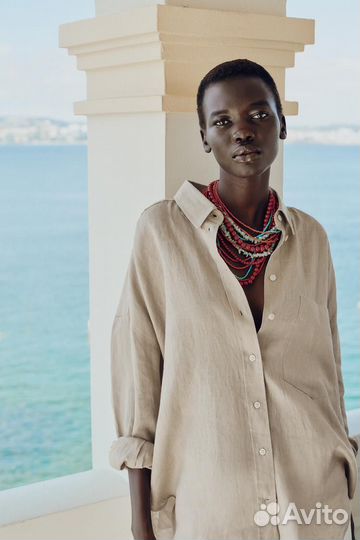 Рубашка Zara лен бежевая
