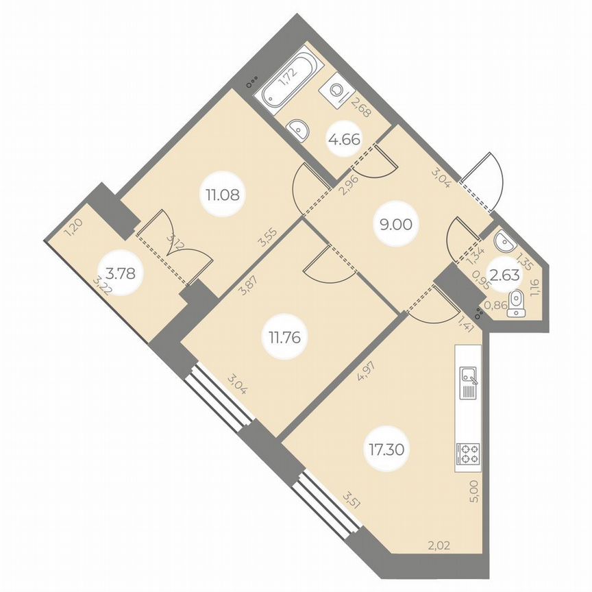 2-к. квартира, 58 м², 12/20 эт.