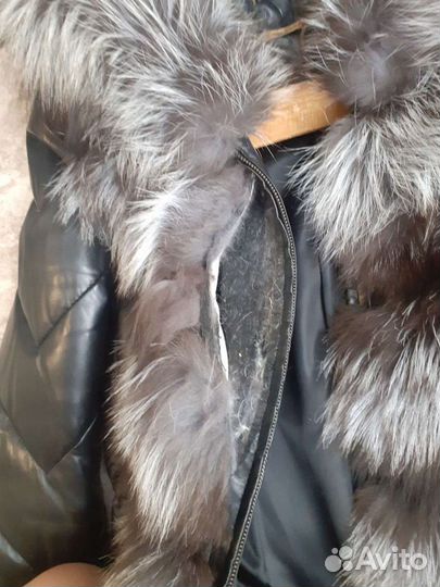 Кожанный пуховик с чернобуркой