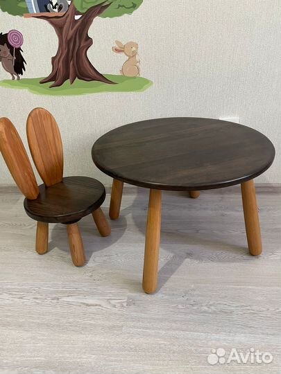 Деревянный детский стол и стул из массива бука