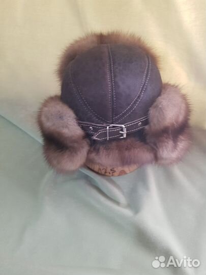Шапка мех соболь+кожа