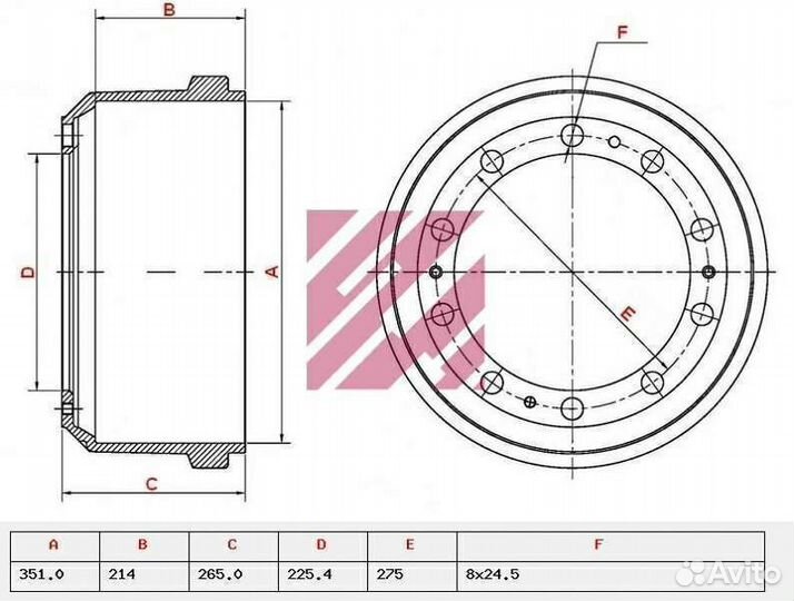 Тормозной барабан рор 351х200