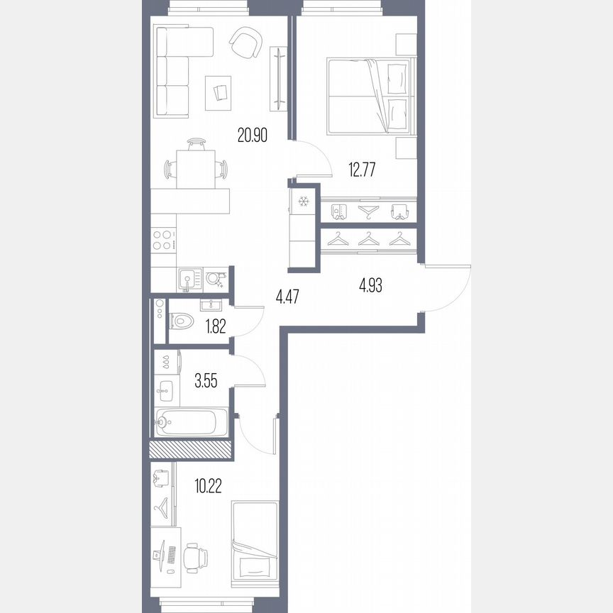 2-к. квартира, 58,7 м², 7/10 эт.
