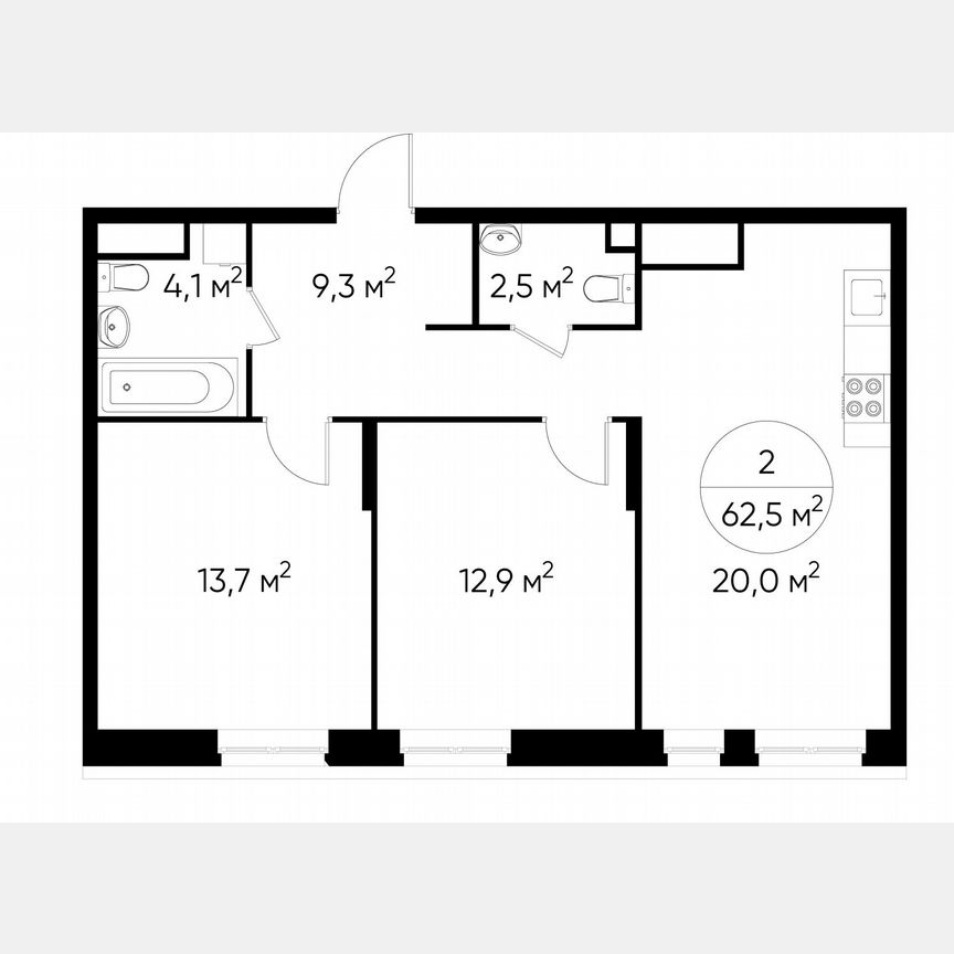 2-к. квартира, 62,5 м², 3/19 эт.