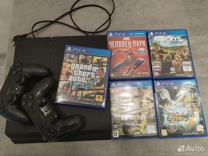 Sony playstation 4 fat, 2 геймпада, 5 игр