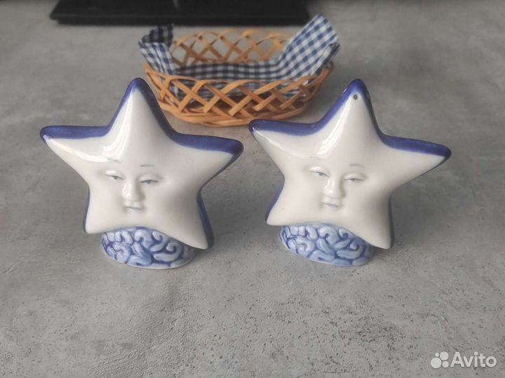 Солонка и перечница Звёзды. Под гжель