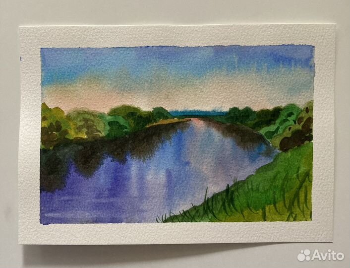 Рисунок акварель А5 пейзаж море