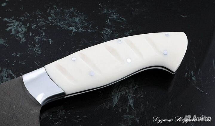 Кухонный нож № 14 сталь Х12мф рукоять акрил белый
