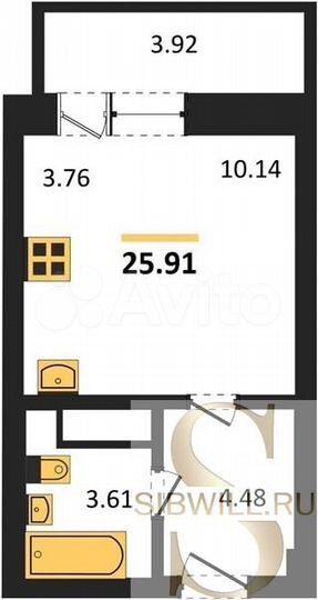 Квартира-студия, 25,9 м², 21/25 эт.