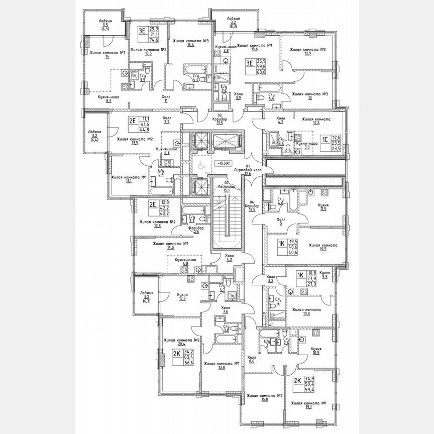 2-к. квартира, 63,4 м², 3/19 эт.