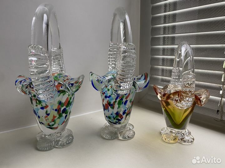 Вазы-корзинки СССР, цветное стекло