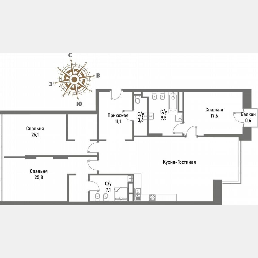 3-к. квартира, 150,5 м², 11/15 эт.