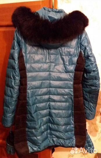 Зимний пуховик тёмно-бирюзовый