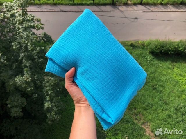 Отрез ткани муслин хлопок голубой