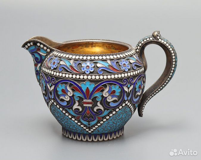 Молочник 1893г серебро 84 перегородчатая эмаль