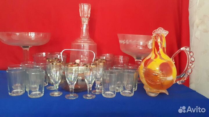 Стекло ссср.Вазы, графин, стаканы, рюмки.Новое