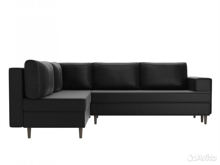 Диван угловой Сильвана левый угол, экокожа, черный