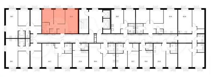 2-к. квартира, 51,9 м², 6/15 эт.