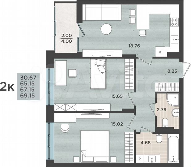 2-к. квартира, 67,2 м², 4/8 эт.