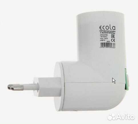 Переходник Ecola, вилка-патрон, E27, 60 х 83 мм, с