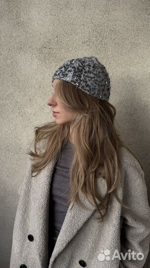 Шапка кроше бини с пайетками на заказ
