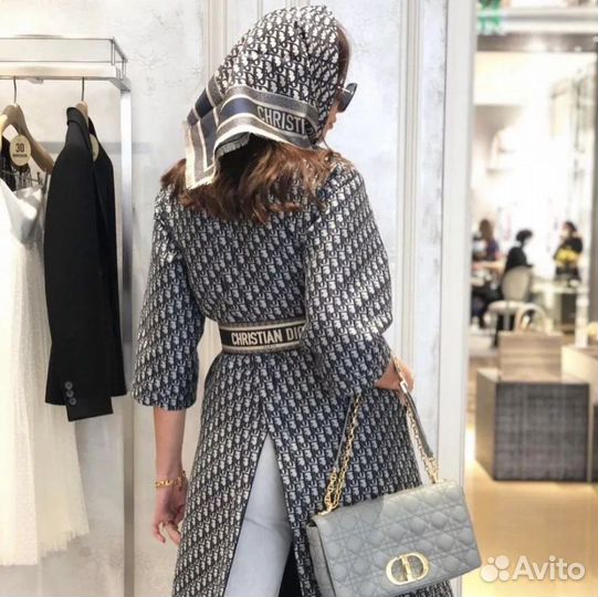 Шелковый платок бандана Dior серый новый