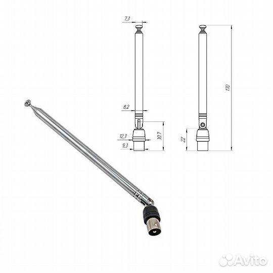 Телескопическая антенна AST-17 D7mm S8 170-870mm