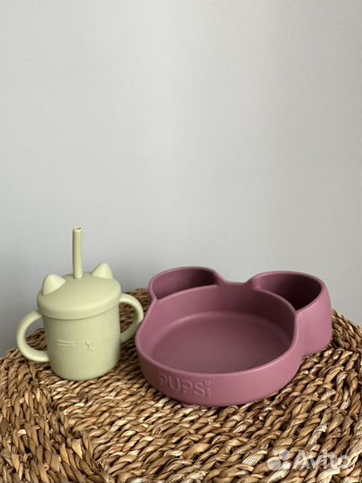 Силиконовая тарелка pupsi с фиксатором