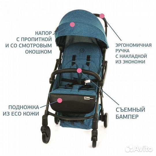 Коляска Pituso Smart Turquoise бирюзовый лён