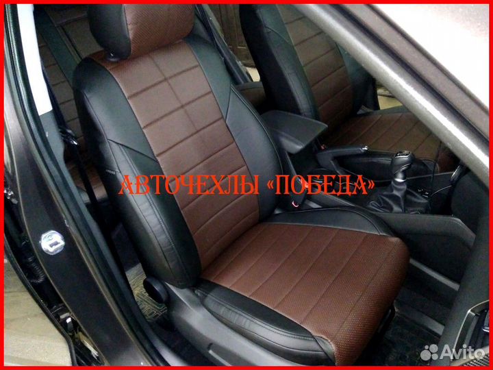 Чехлы Hyundai Tucson 3 из экокожи чёрно-шоколадные