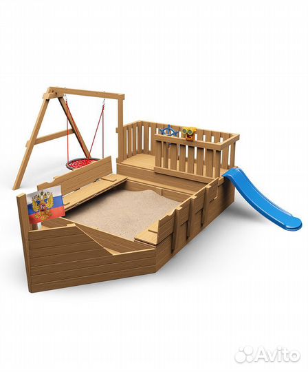 Песочница Выше Всех Лодочка с качелями и горкой