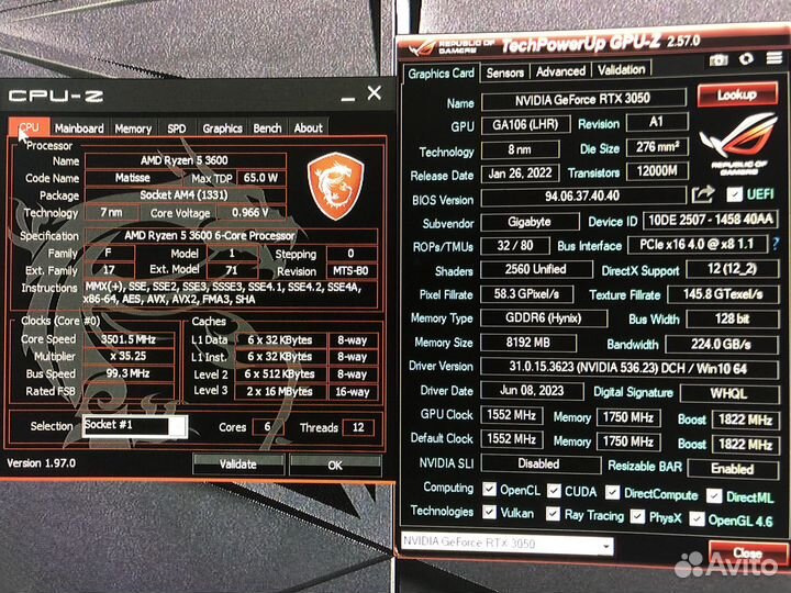 Игровой пк RTX 3050/Ryzen 5-3600/16gb/ssd+hdd