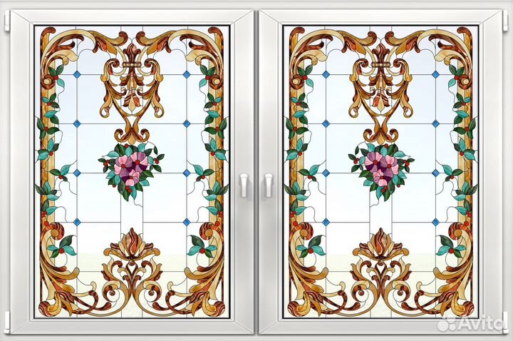 Двери с витражным рисунком. Пленка-Витраж