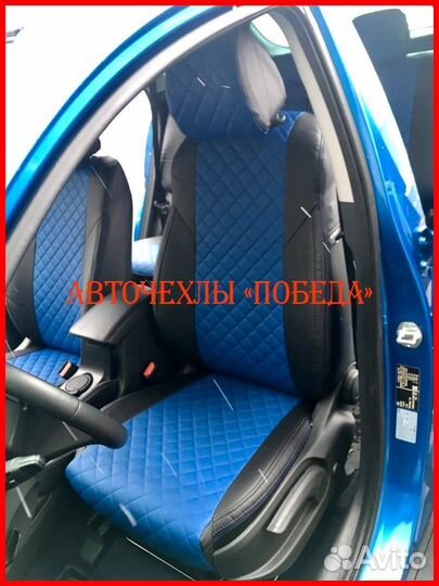 Чехлы Hyundai Tucson 3 из экокожи чёрно-синие Ромб
