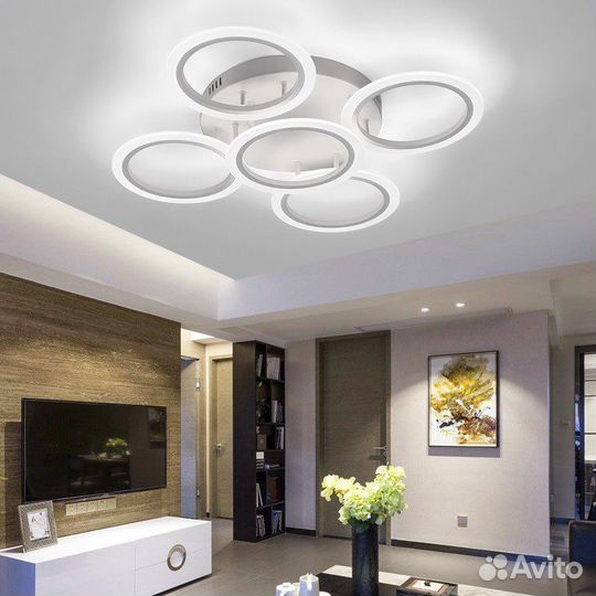 Люстра светодиодная потолочная 5 колец с пультом