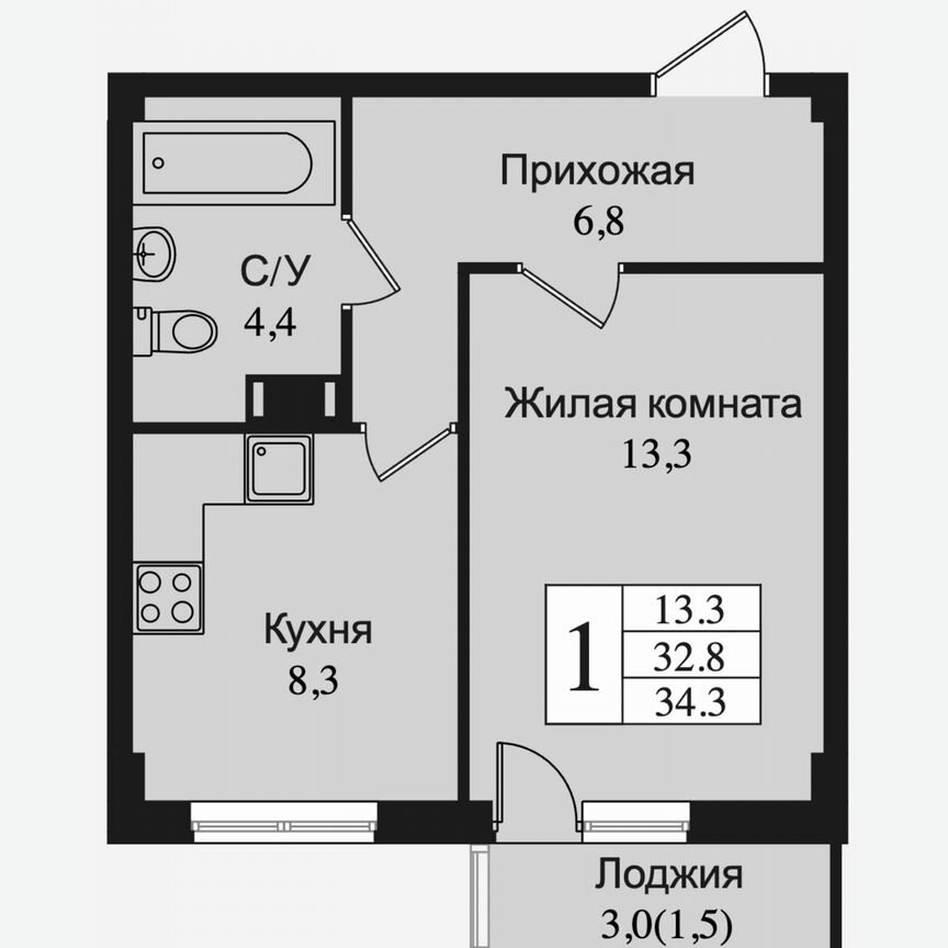 1-к. квартира, 35,9 м², 8/15 эт.