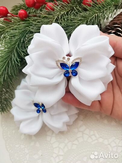 Белые банты для волос ручной работы