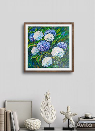 Картина маслом с цветами гортензии маслом холст