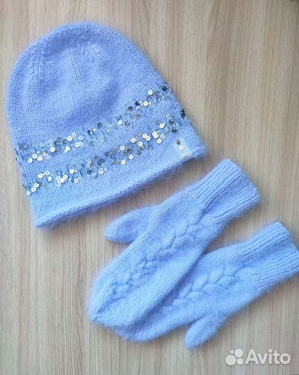 Шапка бини из пуха норки с пайетками