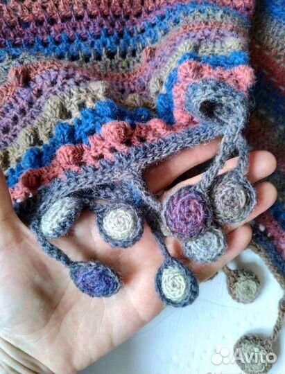 Шаль вязаная 100% шерсть Дундага ручная работа