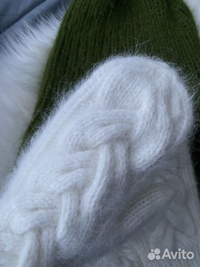 Варежки из пуха норки женские вязаные