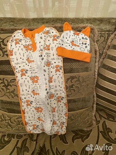 Пеленка кокон с шапочкой для новорожденного