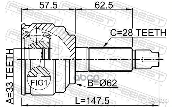 ШРУС наружный 33X62X28 mazda 6 GH 07- 0510052 F